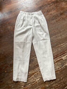 Liz Claiborne Cream High-Waist Pleated Women's Dress Pants